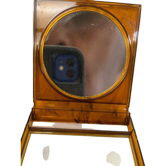 Vintage Womens Face Makeup Powder Vanity Compact Mirror West Germany Brown - Picture 3 of 9